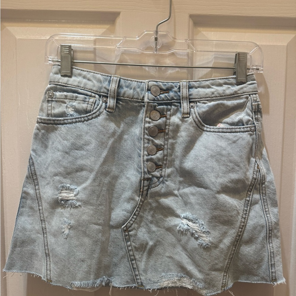 Free People Light Blue Distressed Mini Skirt